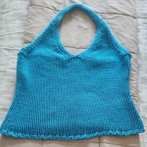 Newport News Blue Knit Halter Top